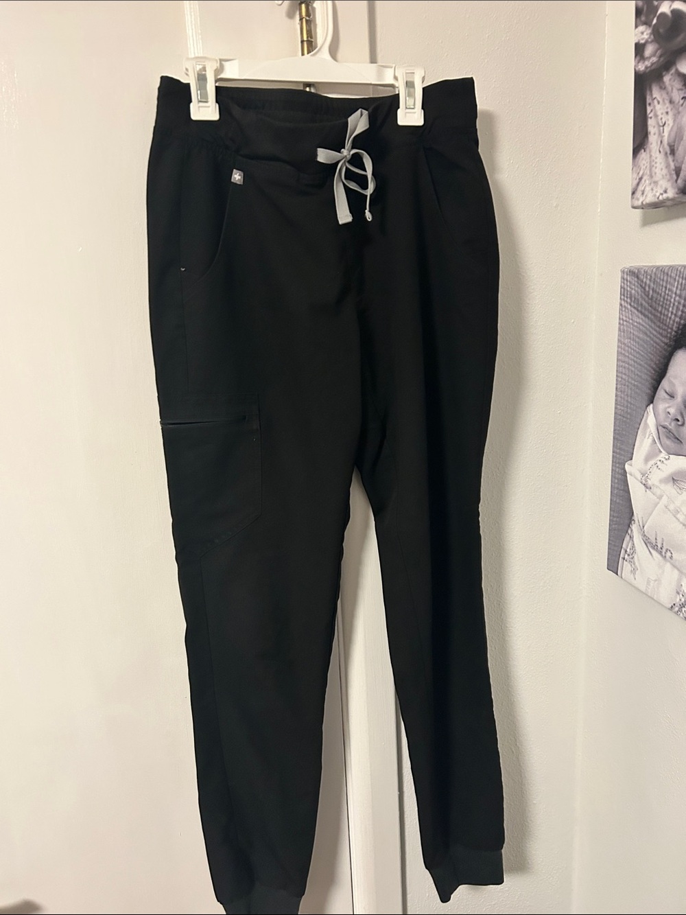 Figs Black Jogger Pants with Gray Drawstring
